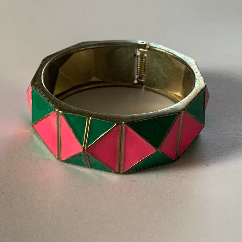 Pink And Green Hinged Cuff Bracelet